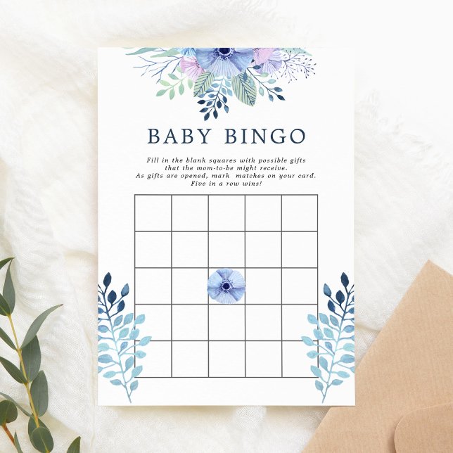 Rustic Winter Floral Navy Baby Bingo Card (Creator Uploaded)
