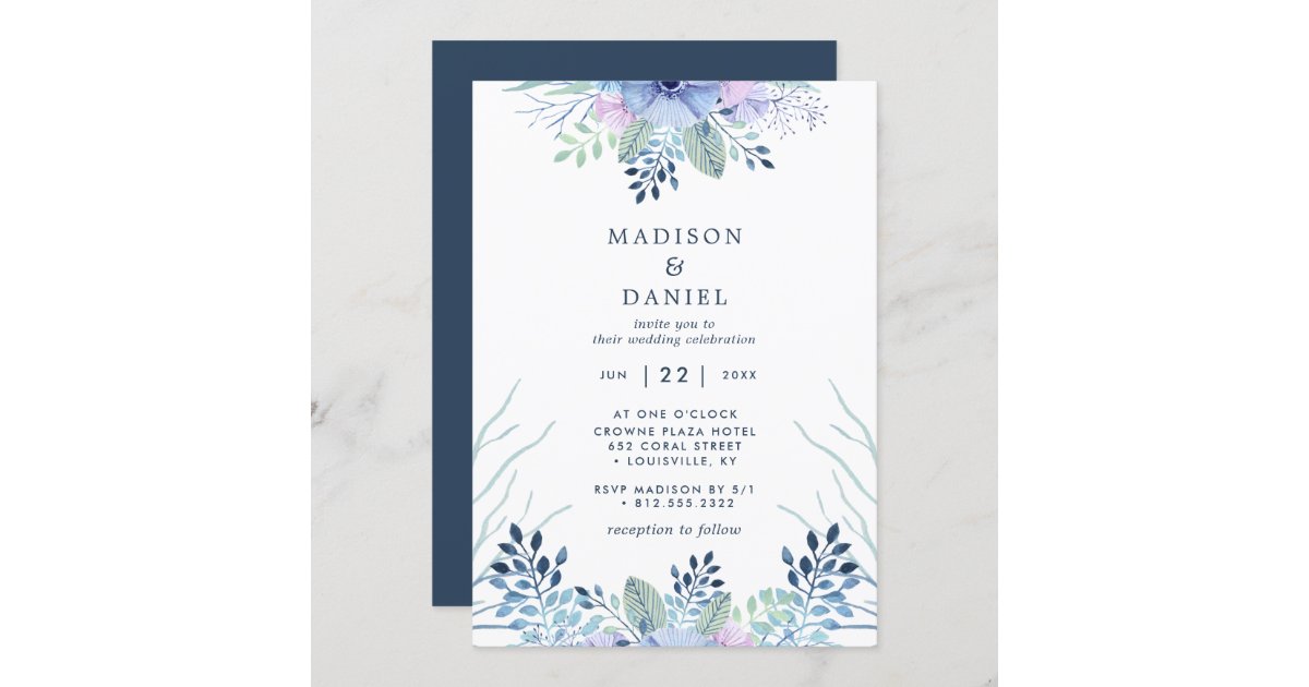 Watercolor Floral Monogram 1 Number Classic Blue Decorated With