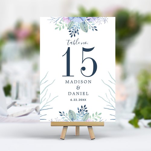 Wedding Table Numbers 12 Rustic Winter Floral Navy Blue Watercolor Wedding Table Number