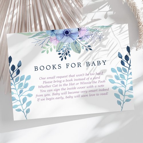 Rustic Winter Floral Navy Books For Baby Enclosure Card
