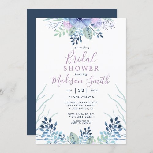 Bridal Shower Invitations 5 Rustic Winter Floral Navy Watercolor Bridal Shower Invitation