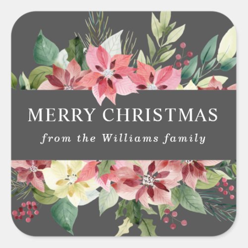 rustic winter floral poinsettia holiday  square sticker