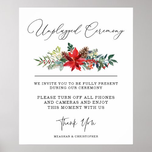 Rustic Winter Floral  Unplugged Ceremony Sign