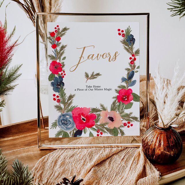 Rustic Winter Floral Watercolor Wedding favors Poster (Rustic Winter Floral Watercolor Wedding favors Poster)
