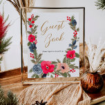 Rustic Winter Floral Watercolor Wedding guest book<br><div class="desc">Capture the warm wishes and cherished memories of your guests with our Rustic Elegant Winter Floral Guest Book Sign. This design perfectly complements the enchanting winter atmosphere of your celebration, featuring a hand-painted watercolor frame adorned with a graceful blend of red flowers, soothing dusty blue hues, and verdant green pine...</div>
