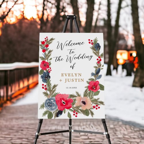 Rustic Winter Floral Watercolor Wedding Welcome Foam Board