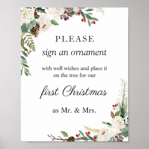 Rustic Winter Floral Wedding Sign an ornament
