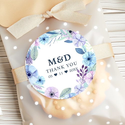 Rustic Winter Floral Wedding Thank You  Classic Round Sticker