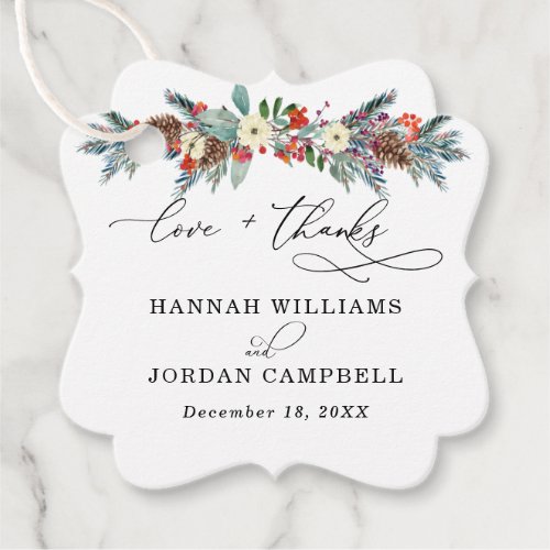 Rustic Winter Floral  Wedding Thank You Favor Tags