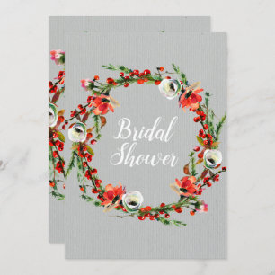Rustic Winter Floral Wreath Modern Bridal Shower Invitation