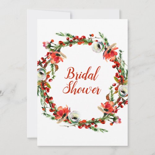 Rustic Winter Floral Wreath Modern Bridal Shower Invitation