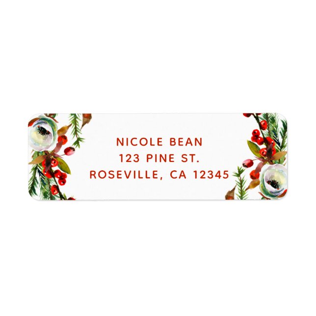 Rustic Winter Floral Wreath Modern Label (Front)