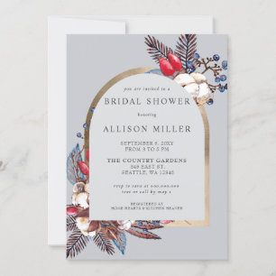 Rustic Winter Florals Arched Bridal Shower Invitation