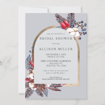 Rustic Winter Florals Arched Bridal Shower Invitation