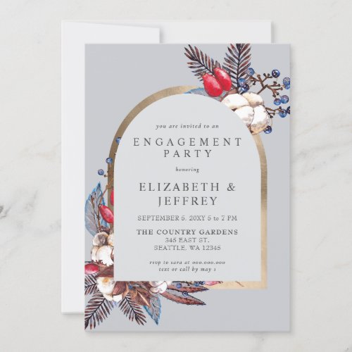 Rustic Winter Florals Arched Engagement Party Invitation