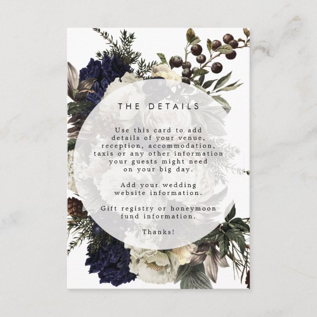 rustic winter florals wedding details information enclosure card (Front)