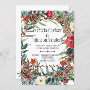 Rustic Winter Flowers and Berries Burgundy Invitation