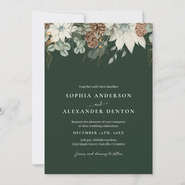 Rustic Winter flowers  Invitation (Front)