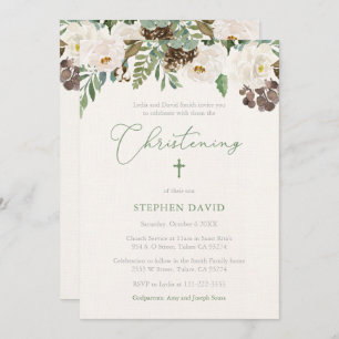 Rustic Winter Foliage Boy Christening Ceremony Invitation