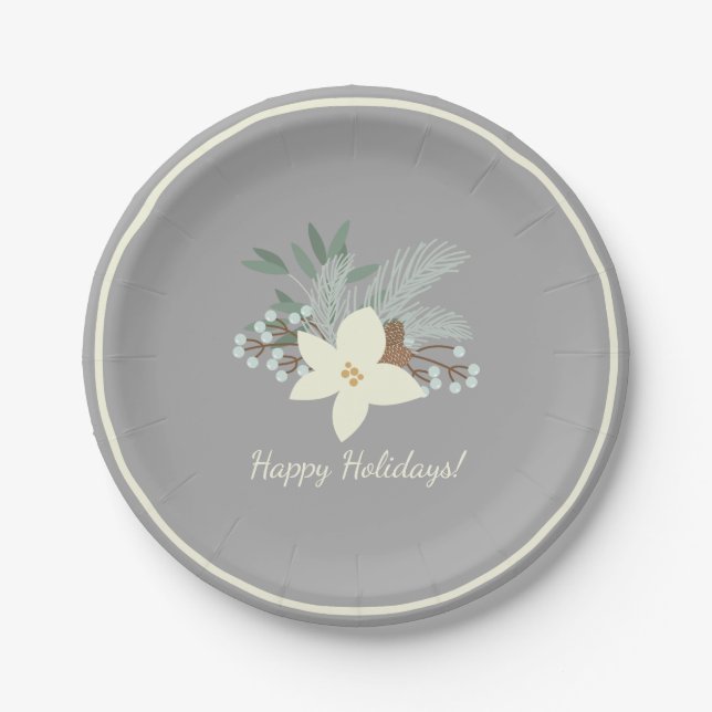 Rustic Winter Foliage Paper Plates (Front)