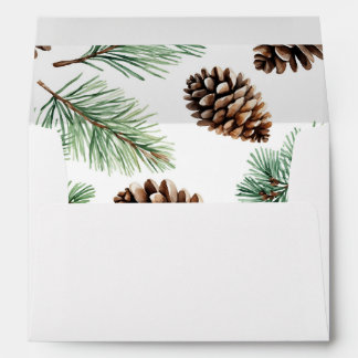 Rustic Winter Foliage Pine cone Wedding Envelope