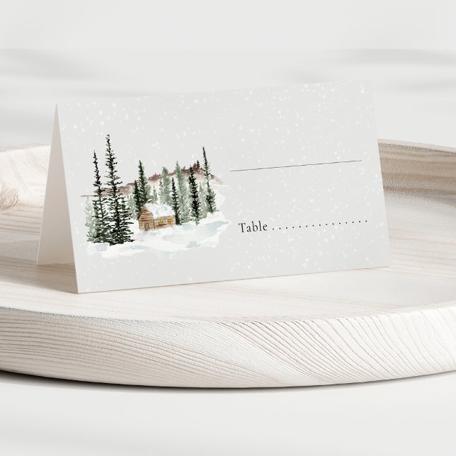 Rustic Winter Forest Cabin Wedding Place Card Table Tent (Creator Uploaded)