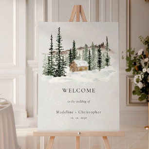 Rustic Winter Forest Cabin Wedding Welcome Sign