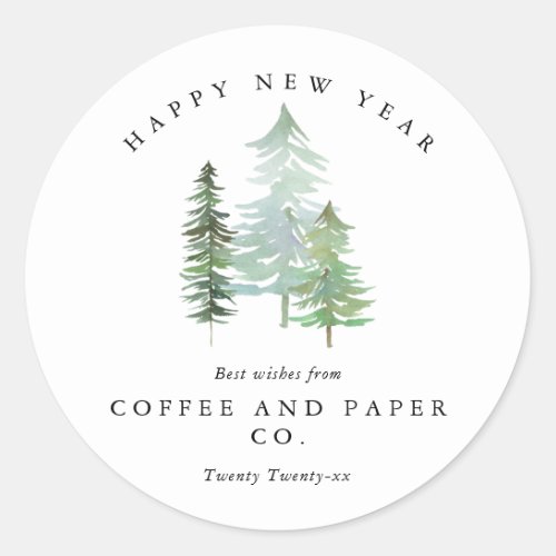 Rustic winter forest elegant corporate Christmas Classic Round Sticker