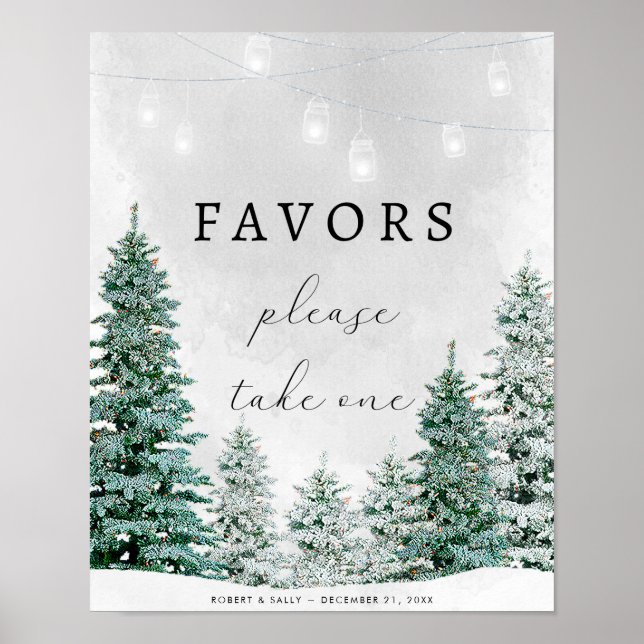 rustic winter forest favors wedding sign (Front)