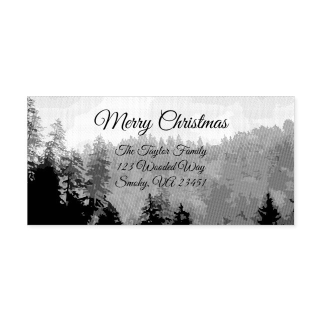 Rustic Winter Forest Frost Merry Christmas Holiday Rubber Stamp (Imprint)