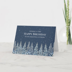 Rustic Winter Forest Happy Birthday Godson Card