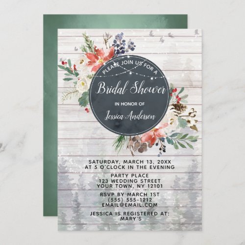 Rustic Winter Forest Lights Floral Bridal Shower Invitation