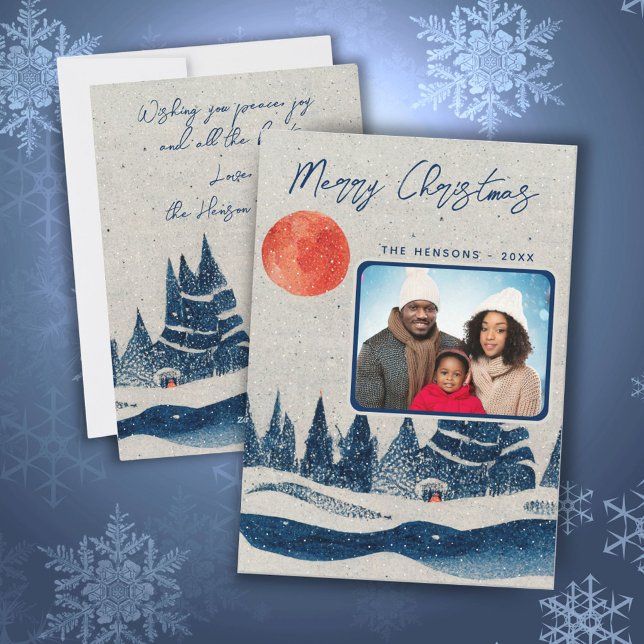 Rustic Winter Forest Moon Family Photo Christmas Holiday Card (Creator Uploaded)