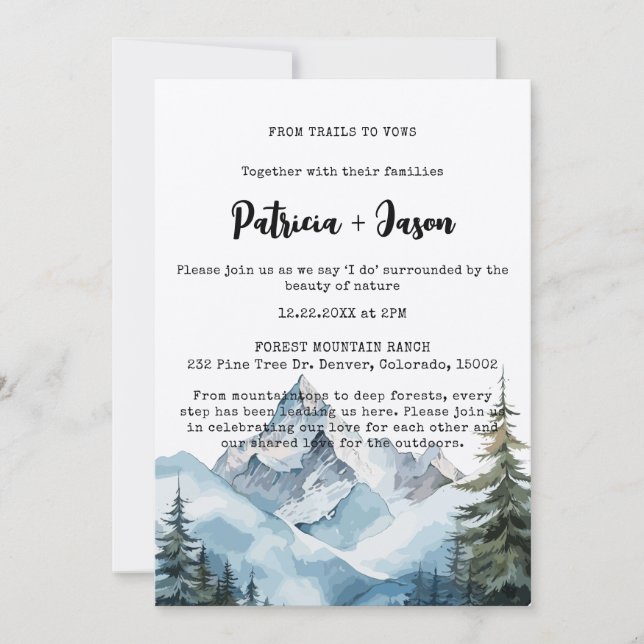 Rustic Winter Forest Mountain Outdoorsy Wedding  Invitation (Front)