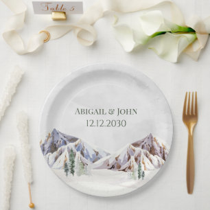 Rustic Winter Forest Mountain Wedding Paper Plates