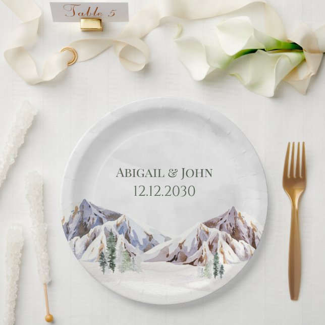 Rustic Winter Forest Mountain Wedding Paper Plates (Wedding)