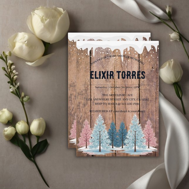 Rustic Winter Forest Pine Trees Baby Shower Invitation (Creator Uploaded)