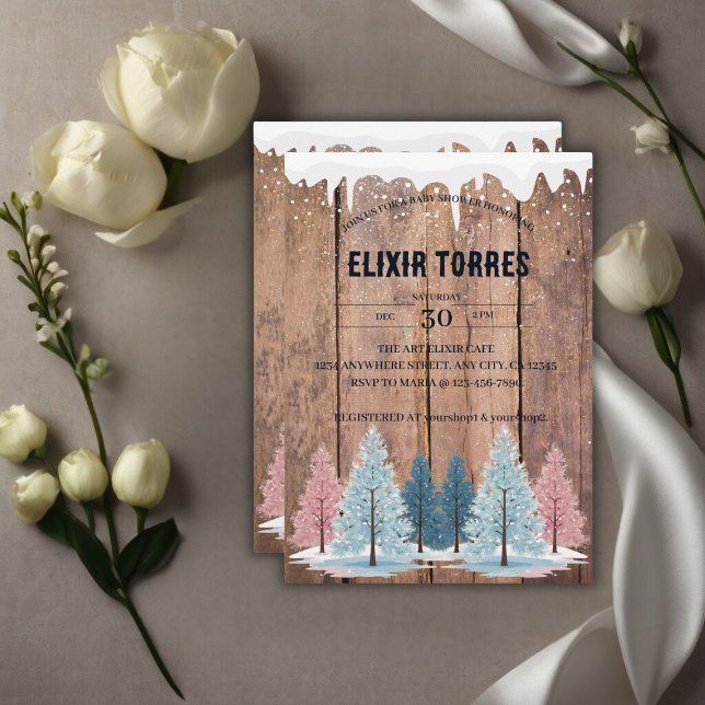 Rustic Winter Forest Pine Trees Baby Shower Invitation (Creator Uploaded)