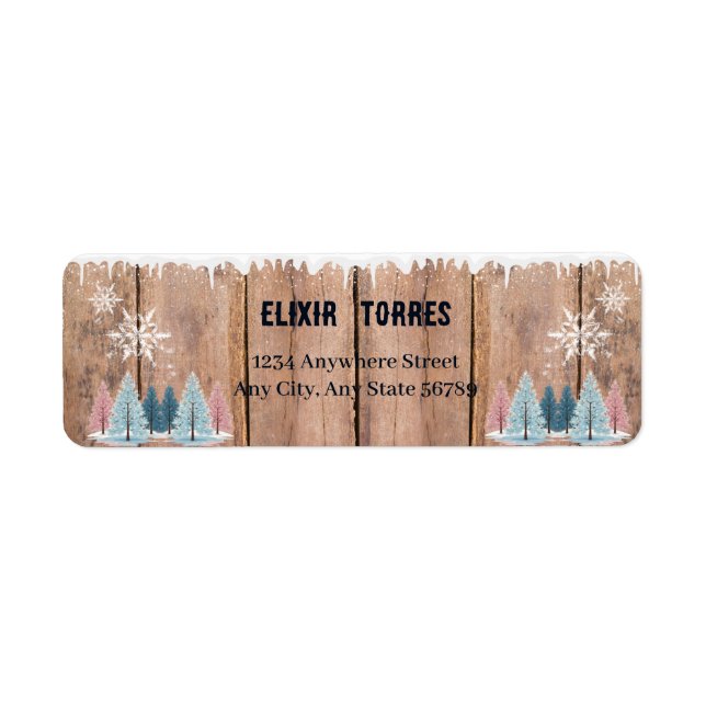Rustic Winter Forest Pine Trees Baby Shower Label (Front)