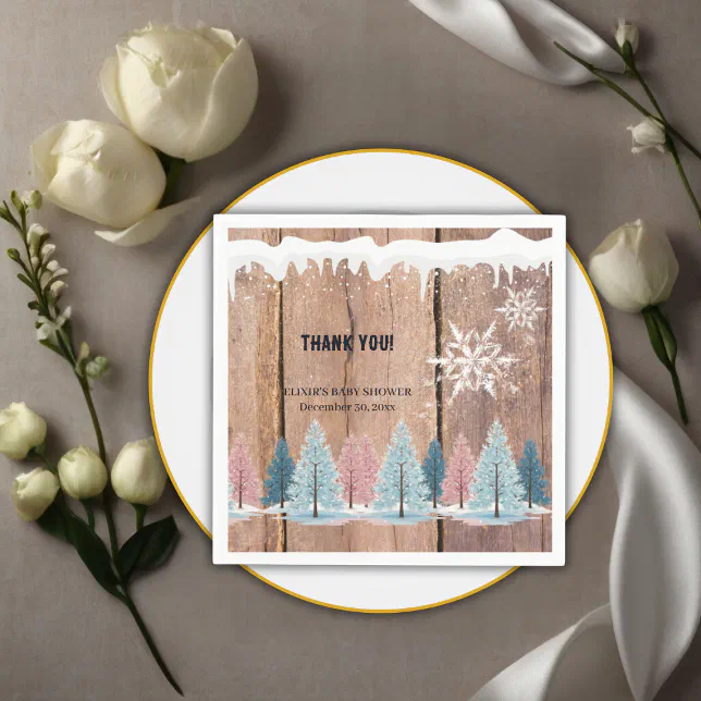 Rustic Winter Forest Pine Trees Baby Shower Napkins | Zazzle