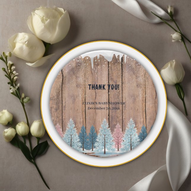 Rustic Winter Forest Pine Trees Baby Shower Paper Plates (Creator Uploaded)