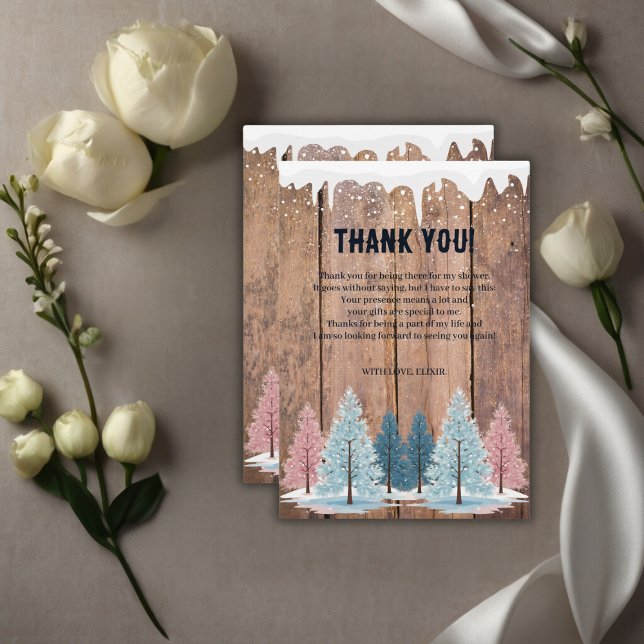 Rustic Winter Forest Pine Trees Baby Shower Thank You Card (Creator Uploaded)