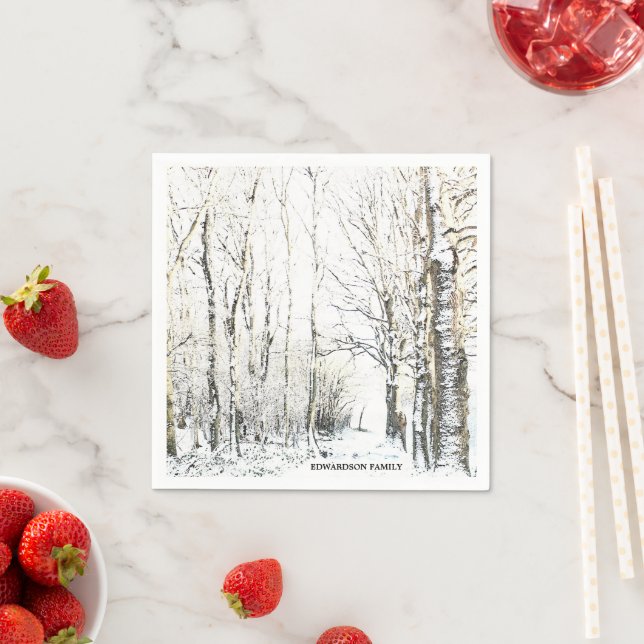 Rustic winter forest trees family name napkins (Insitu)