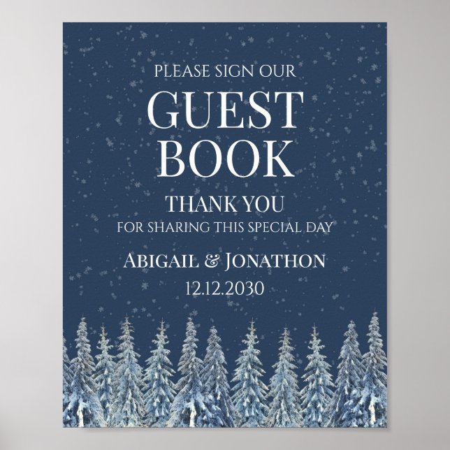 Rustic Winter Forest Wedding Guest Book Sign (Front)