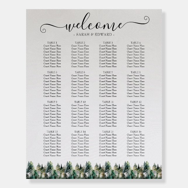 Rustic Winter Forest Wedding Seating Chart (16x20) Foam Board (Front)