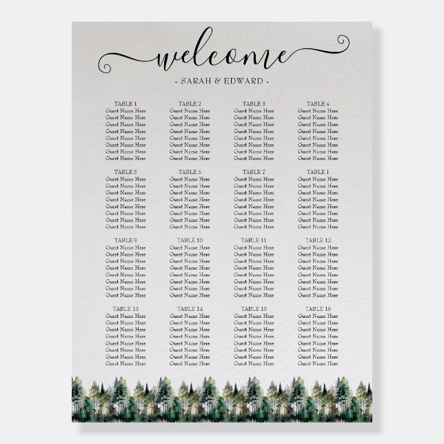 Rustic Winter Forest Wedding Seating Chart Foam Bo Board (Front)