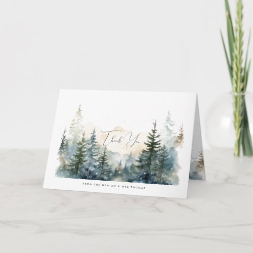 rustic winter forest wedding thank you card