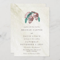 Rustic Winter Forest Woodland Pine Cone Wedding In Invitation