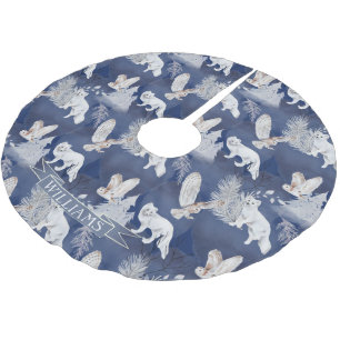 Rustic Winter Fox & Owl Christmas Gift Brushed Polyester Tree Skirt
