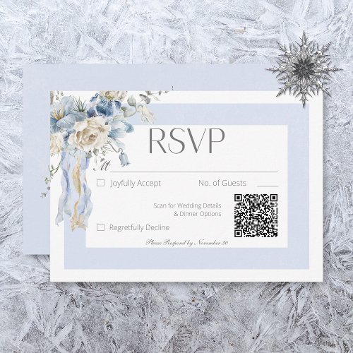 Rustic Winter Frosty Blue  White Floral RSVP Card